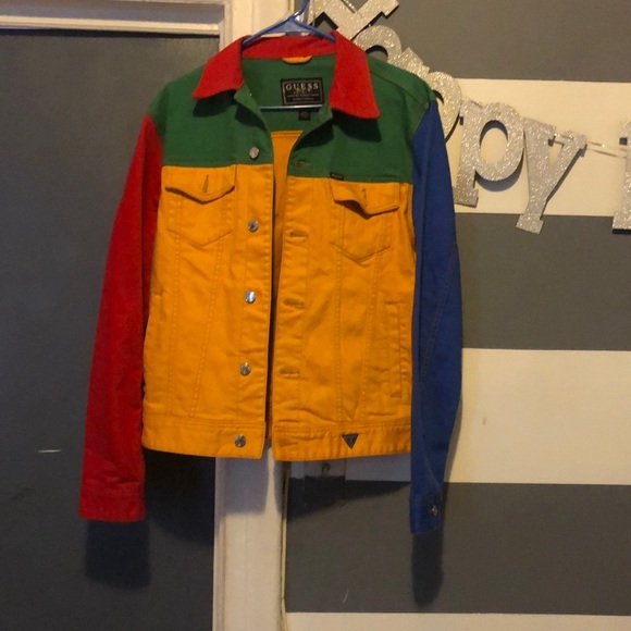 Guess jeans jacket red green blue